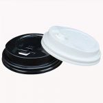 Пластиковая крышка с откидным питейником для горячих напитков белая/черная 90 мм